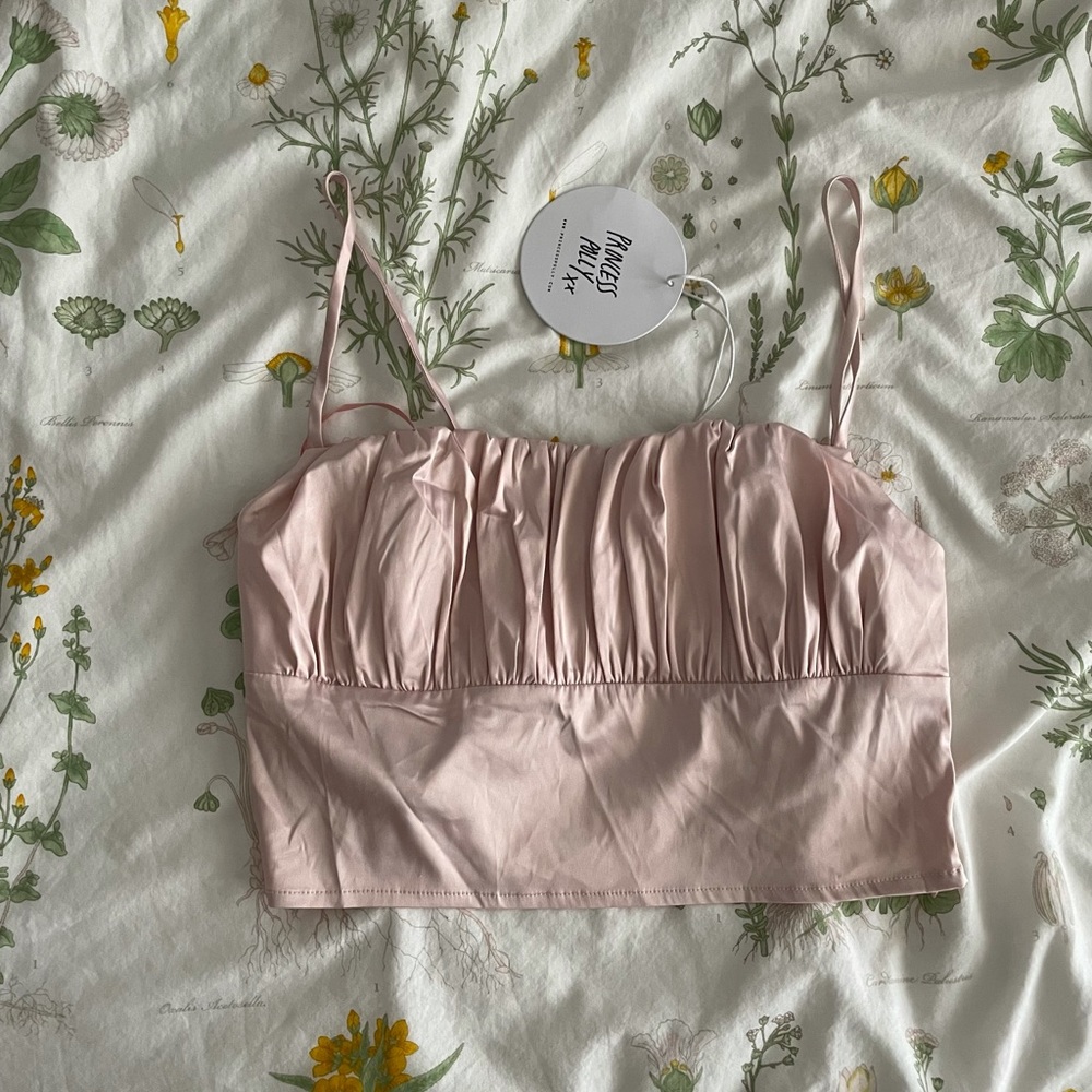 Princess Polly Baby Pink Silky Ruched Cami Crop Top
